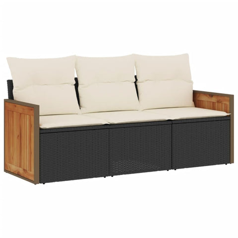 vidaXL Patio Sofa Set with Cushions 3 Piece, Outdoor Conversation Set, Sectional Sofa for Balcony Garden, Modern Style, Black Poly Rattan