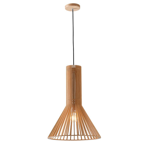 Bethel Wood Pendant Light - Single Cage Frame Light Fixture - Rustic Farmhouse Lighting for Kitchen Island Brown