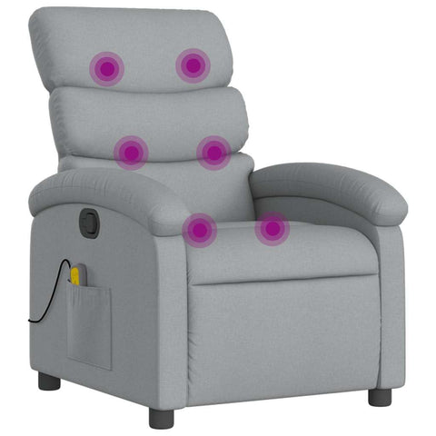 vidaXL Massage Recliner Chair-Manual Tilt, Vibration Massage, Foam-Filled, Light Gray Fabric, Side Pocket, Sturdy Frame, Lounge/Office
