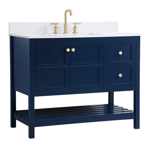 Elegant Decor Theo 42" Solid Wood Single Bathroom Vanity with Backsplash in Blue