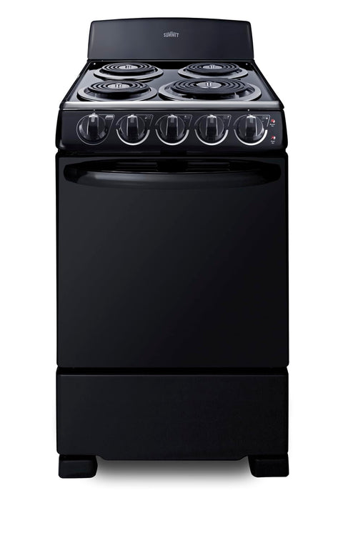 Summit Appliance RE2031B 20 In. Wide Electric Coil Range 4-Burner Porcelain Interior Chrome Drip Pans (Black 20-Inch)