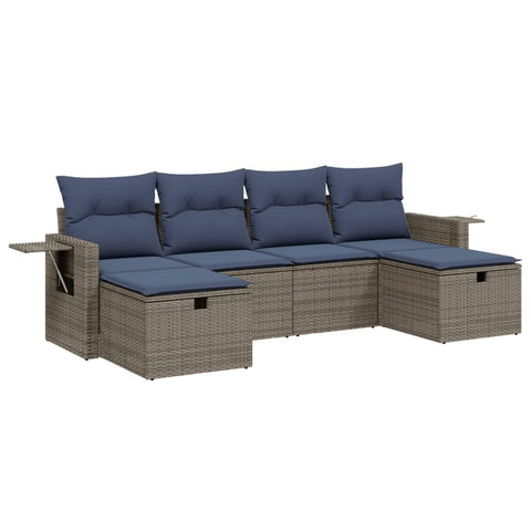 vidaXL Patio Sofa Set with Cushions 6 Piece, Outdoor Conversation Set, Sectional Sofa for Balcony Garden, Modern Style, Gray Poly Rattan