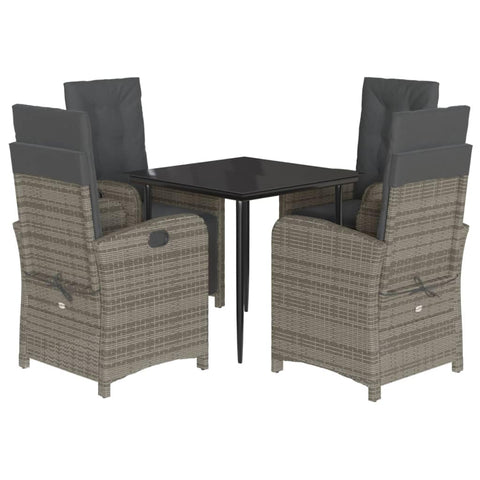 vidaXL Patio Dining Set with Cushions 5 Piece, Garden Table and Chair, Outdoor Dining Set for Balcony Backyard, Patio Furniture, Gray Poly Rattan