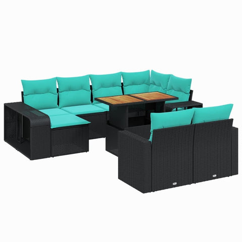 vidaXL Patio Sofa Set with Cushions 11 Piece, Outdoor Conversation Set, Sectional Sofa for Balcony Garden, Modern Style, Black Poly Rattan