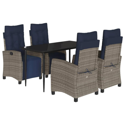 vidaXL 5-Piece Outdoor Dining Set with Tempered Glass Table and Adjustable Poly Rattan Chairs with Cushions â€“ Modern, Weather- Garden Furniture for Patio, Backyard
