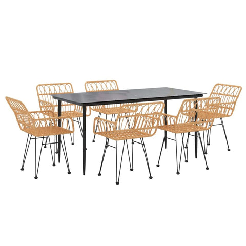vidaXL 7 Piece Patio Dining Set - Durable Poly Rattan Material, Comfortable Seating with Armrests and Backrests, Tempered Glass Tabletop, Sturdy Steel Frame, Ideal for Outdoor Dining
