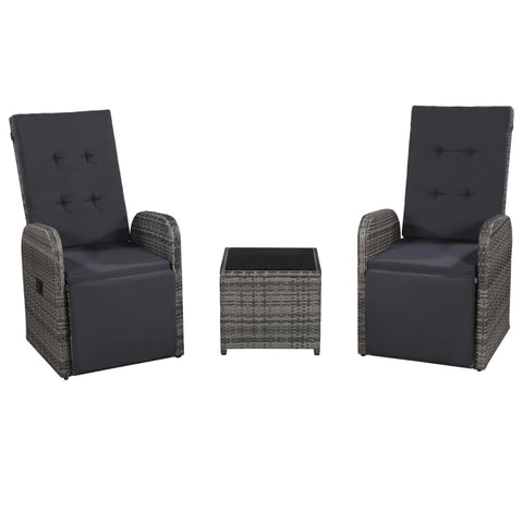 vidaXL 3-Piece Bistro Set with Cushions Poly Rattan - Weather-Resistant, Adjustable Reclining Armchairs, Easy Assembly, Suitable for Patio/Balcony/Garden