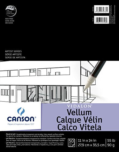 Canson Artist Series Vidalon Vellum Paper, Foldover Pad, 14x17 inches, 50 Sheets (55lb/90g) - Artist Paper for Adults and Students