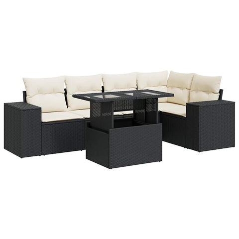 vidaXL 6 Piece Patio Sofa Set with Cushions Black Poly Rattan, Garden Sofa Set, Garden Lounge Set, Poly Rattan Sofa Set, Outdoor Sofa Set