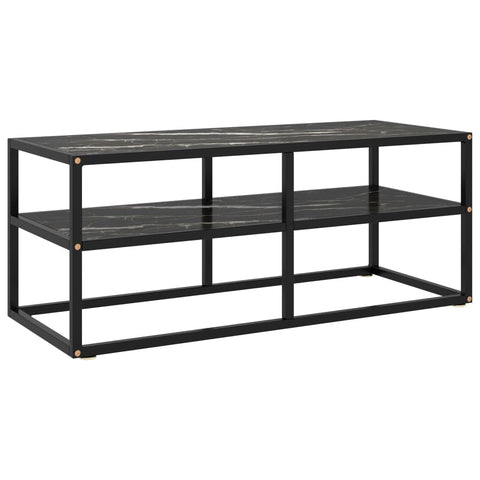 vidaXL Modern TV Stand with Black Marble Tempered Glass, Sturdy Powder-Coated Steel Frame, Extra Bottom Shelf Storage, Easy Cleaning, 39.4"x15.7"x15.7"