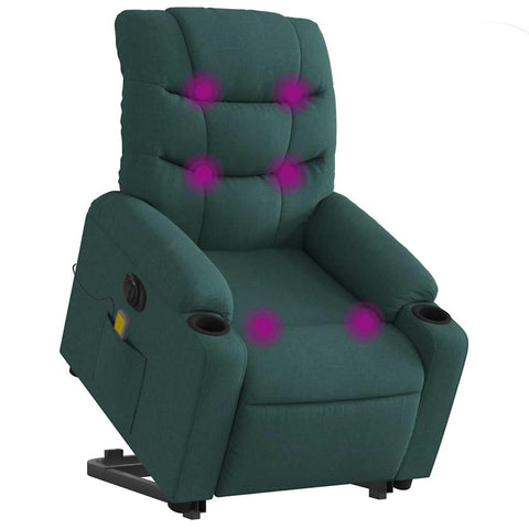 vidaXL Electric Massage Recliner Chair-Lift and Tilt Functionality, 6-Point Vibration Massage, Cup Holders, USB Hand Control, Sturdy Frame in Dark Green Fabric for Elderly