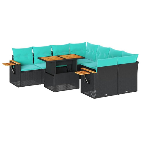 vidaXL 9 Piece Patio Sofa Set with Cushions Black Poly Rattan, Garden Sofa Set, Garden Lounge Set, Sofa for Garden, Outdoor Sofa Set