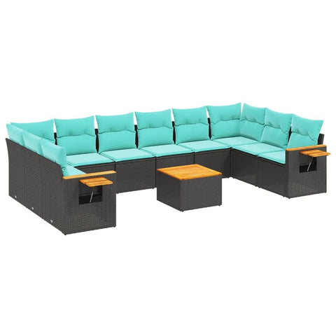vidaXL Patio Sofa Set with Cushions 11 Piece, Outdoor Conversation Set with Storage, Patio Furniture Set, Modern Style, Black Poly Rattan