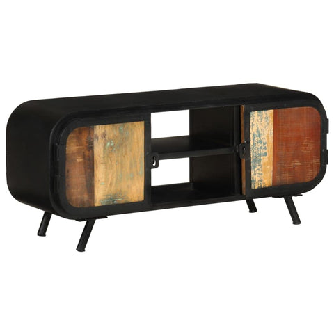 vidaXL Handmade Solid Reclaimed Wood TV Stand - Industrial-Style, Vintage Charm with 2 Doors and 2 Shelves, Brown and Green