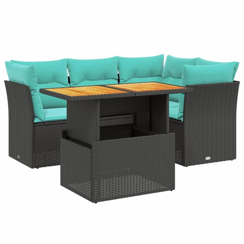 vidaXL Patio Sofa Set with Cushions 5 Piece, Outdoor Sectional Sofa Couch, Patio Conversation Set for Garden Backyard, Black Poly Rattan