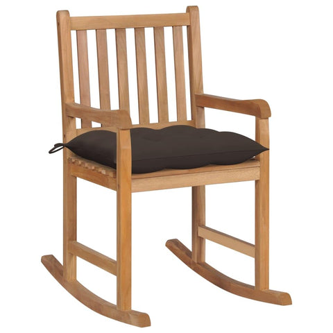 vidaXL Rocking Chair Outdoor/Indoor Wooden Teak Lounger with Taupe Cushions - Comfortable Slatted Seat for Garden, Patio, Deck - Ideal for Relaxing, Reading, Chatting - 22.8"x36.4"x41.7"