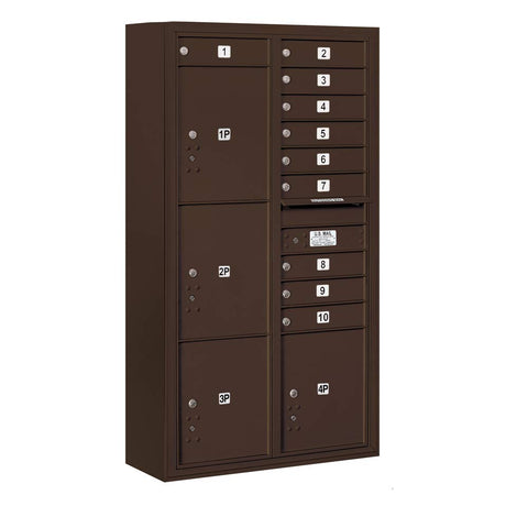 Surface Mounted 4C Horizontal Mailbox Unit (includes 3716D-10ZFU Mailbox and 3816D-BRZ Enclosure) - Maximum Height Unit (57-7/8 Inches) - Double Column - 10 MB1 Doors / 2 PL4.5s and 2 PL5s - Bronze - Front Loading - USPS Access