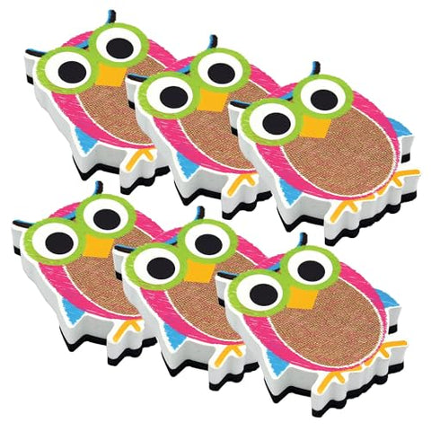 Ashley Productions Magnetic Whiteboard Eraser, Burlap Scribble Owl, Pack of 6