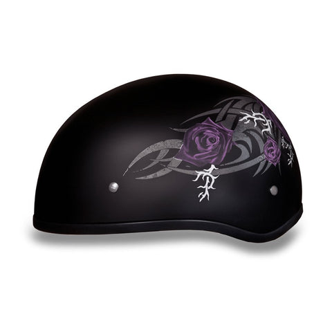 Daytona HELMETS Motorcycle Half Helmet Skull Cap- Purple Rose 100% DOT Approved