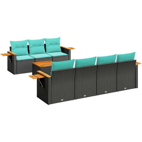 vidaXL Patio Sofa Set with Cushions 8 Piece, Outdoor Conversation Set with Storage, Patio Furniture Set, Modern Style, Black Poly Rattan