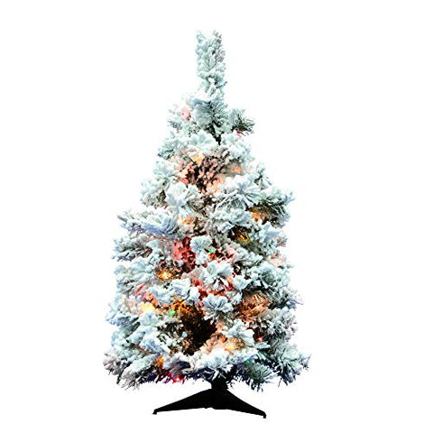 Vickerman Artificial 36" X 24" Indoor Flocked Alaskan Pine Christmas Tree - 100 Dura-Lit® Multi-Colored Lights - 127 PVC Tips