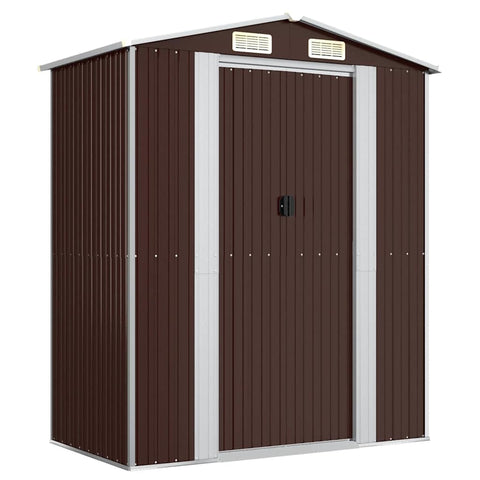 vidaXL Galvanized Steel Dark Brown Garden Shed – Spacious Outdoor Storage for Garden Equipment, Tools, and Pool Accessories with Sliding Door and Ventilation System
