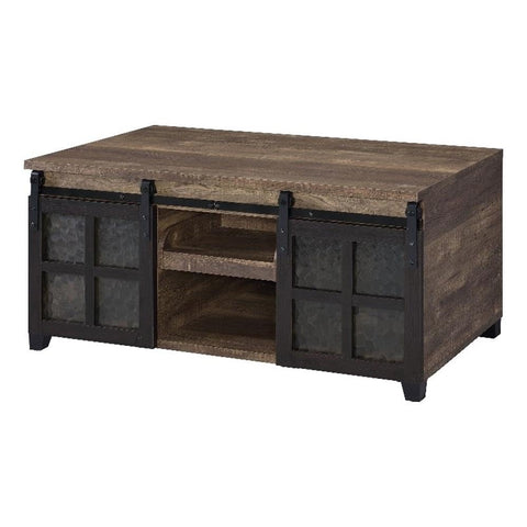 Acme Nineel Wood 2-Door Coffee Table in Rustic Oak and Black