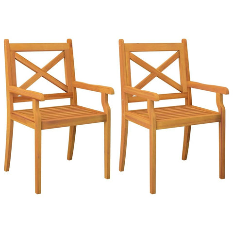 vidaXL Solid Acacia Wood Patio Dining Chairs - Set of 2, Outdoor Garden Furniture with Comfortable Armrests and Stylish Cross Slatted Design