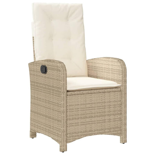 vidaXL Reclining Patio Chair w/Cushions Beige Poly Rattan - Adjustable Backrest, Comfortable Outdoor Seating for Patio/Garden