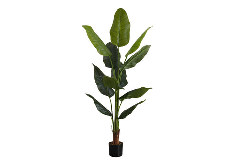 Monarch Specialties I 9545 Artificial Plant, 59" Tall, Strelitzia Tree, Indoor, Faux, Fake, Floor, Greenery, Potted, Real Touch, Decorative, Green Leaves