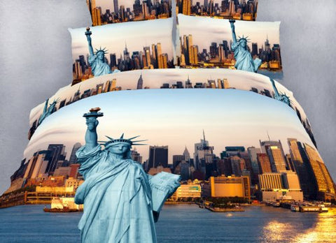Twin Size Duvet Cover Sheets Set  Statue of Liberty