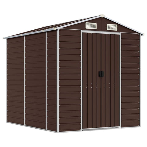 vidaXL Garden Storage Shed - 75.2"x84.6"x78" Brown Galvanized Steel - Outdoor Tool & Equipment Shelter with Vents