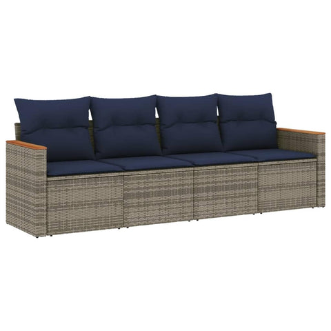 vidaXL 4 Piece Garden Sofa Set with Cushions Grey Poly Rattan