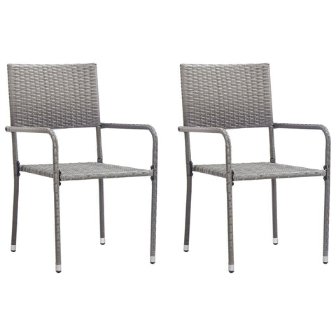 vidaXL Stackable Garden Dining Chairs 2 Pcs Grey Poly Rattan Weather Resistant Cushioned Seating Outdoor Furniture Chair Armchair Patio Wicker Balcony