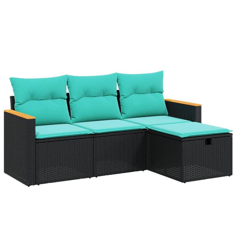 vidaXL 4-piece Patio Sofa Set - Black Poly Rattan Outdoor Furniture with Cushions and Storage