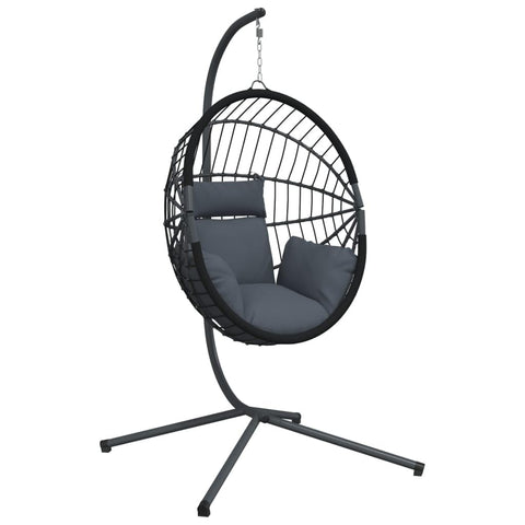 vidaXL Hanging Egg Chair with Stand - Anthracite Rattan and Steel Frame, Cushions Included - Ultimate Indoor/Outdoor Relaxing Seat, Garden, Patio, Living Room Decor, Maximum Load 330.7 lb