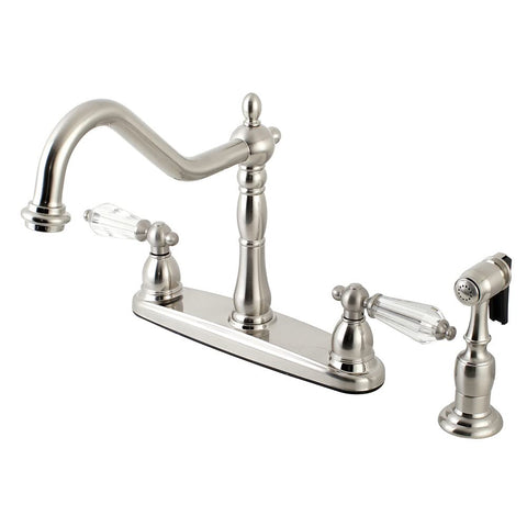 Kingston Brass KB1758WLLBS 8" Centerset Kitchen Faucet with Brass Sprayer, 8-5/8" in Spout Reach, Brushed Nickel