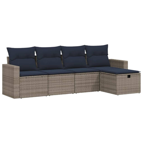 vidaXL Patio Sofa Set with Cushions 5 Piece, Outdoor Conversation Set, Sectional Sofa for Balcony Garden, Modern Style, Gray Poly Rattan