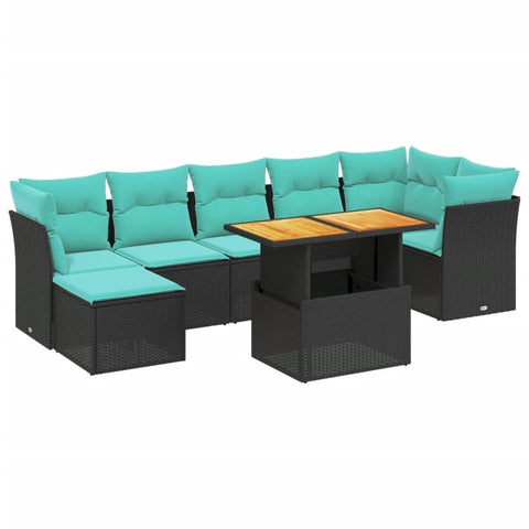 vidaXL Patio Sofa Set with Cushions 8 Piece, Outdoor Conversation Set, Sectional Sofa for Balcony Garden, Modern Style, Black Poly Rattan