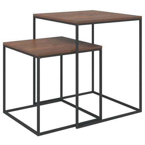 vidaXL Coffee Table Set - 2-Piece, Black Iron Frame and Brown Engineered Wood Top, Multipurpose and Stackable Tables for Living Room and Hallway