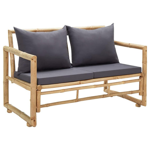vidaXL Garden Bench with Cushions 45.3 in Bamboo Comfortable Seating for 2 Removable Outdoor and Indoor Use Natural Aesthetics Patios Terraces Spaces Benches Sofa Sofas
