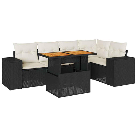 vidaXL 6 Piece Patio Sofa Set with Cushions Black Poly Rattan, Garden Sofa Set, Garden Lounge Set, Poly Rattan Sofa Set, Outdoor Sofa Set