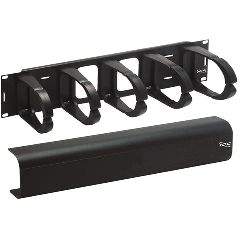 ICC 2U Ring Cable Manager Panel with Cover, Plastic with Metal Back Frame, 4" Cable Distribution D Rings, Horizontal Cable Management, Rackmount for 19” Network Racks, Black, Single Pack