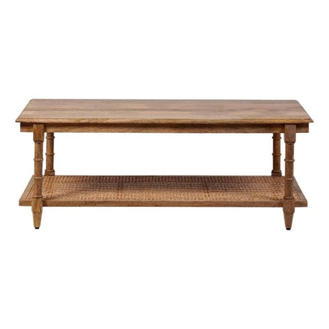 Chesterfield Wood & Cane Display Coffee Table w/ Turned Legs - Natural Mango