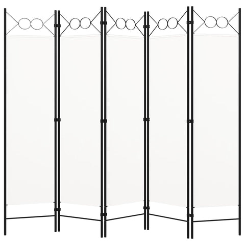 vidaXL 5-Panel Room Divider | Cream White | Free Standing | Industrial Modern Style | Iron Frame with Fabric Screens | Circle Top Design