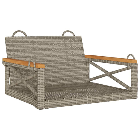 vidaXL Swing Bench - Hanging Hammock Chair, Outdoor Gray PE Rattan - Patio/Garden Lounger - 24.8"x24.4"x15.7"