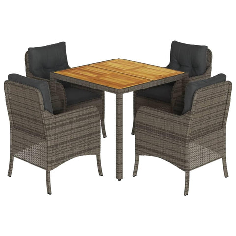 vidaXL Garden Dining Set 5-Piece Garden Furniture Set Table with 4 Chairs, Garden Set with Cushions, Patio Dining Set, Grey Poly Rattan