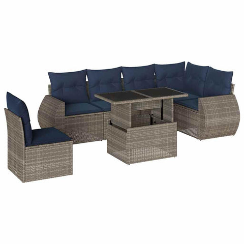 vidaXL Patio Sofa Set with Cushions 7 Piece, Conversation Set with Table and Sectional Sofas, Outdoor Seat for Garden, Modern, Gray Poly Rattan