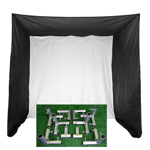 Cimarron Sports Golf Simulator Practice Hitting Net 5'Dx10'Wx10'H with DIY Frame Corner Kit and 10'Wx10'H White Simulator Ready Projection Impact Screen