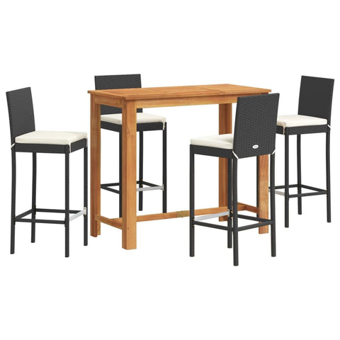 vidaXL Garden Bar Set of 5 Black Acacia Wood and Polyrattan